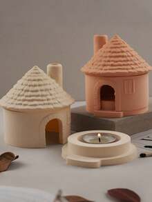 2pcs DIY Resin Cement Small House, Chimney, Candle Holder, Aroma Diffuser, Gypsum Mirror Silicone Mold