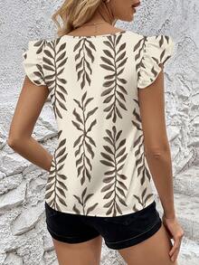 SHEIN Clasi Women's Casual Daily Ruffle V-Neck Allover Print Blouse, Summer - Multicolor - View 2