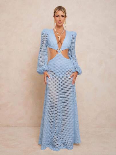 Lumalex Vestido con espalda cruzada, cintura ceñida y falda acampanada para mujer