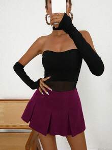 Chiquease Falda plisada elegante de color sólido para mujer en verano - Morado Violeta - Ver 4