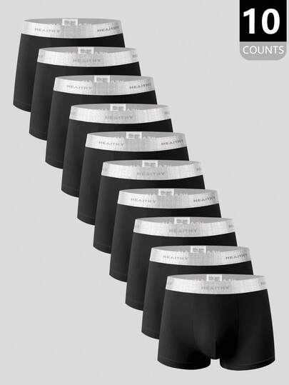 Manfinity Underwear&Sleepwear Basics 10pcs/Pack Men's Comfortable Soft Breathable Letter Waistband Briefs