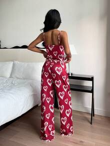 SHEIN Heart Print Camisole & Pants Pajama Set