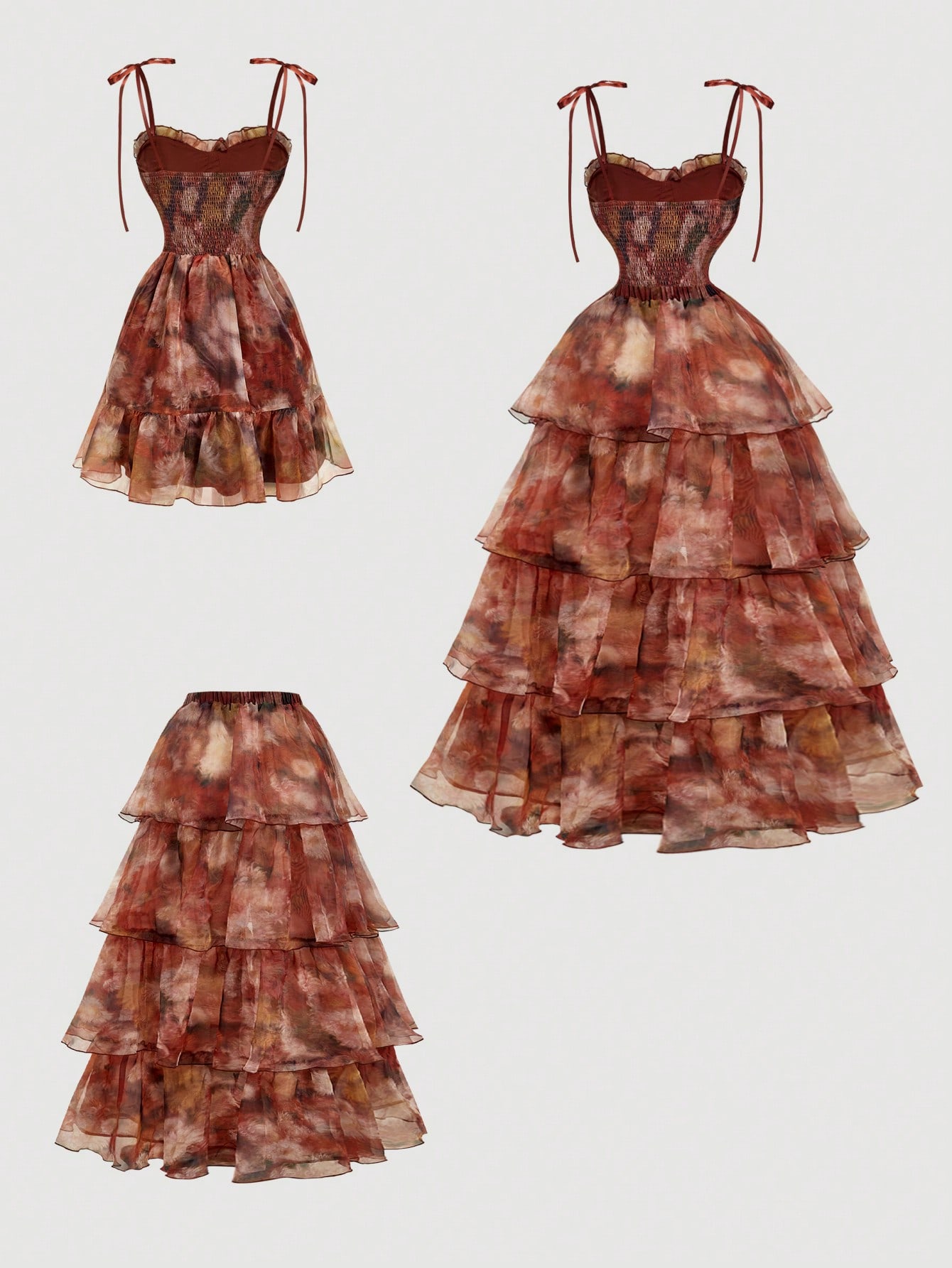 SHEIN MOD فستان ماكسي أنيق مزين بالكشكشة وربطة أما...