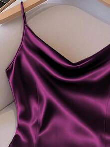 GlowEve 女士亮面梭织面料无袖收腰修身休闲吊带背心，适合春、秋、冬季穿着。 - 紫色 - 查看 3