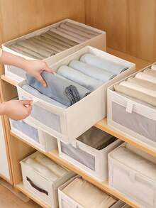 Breathable Linen Storage Box See Through Window Design Foldable Closet Organizer Home Decluttering Essential Two Pack Set Space Saver - Beige - View 1