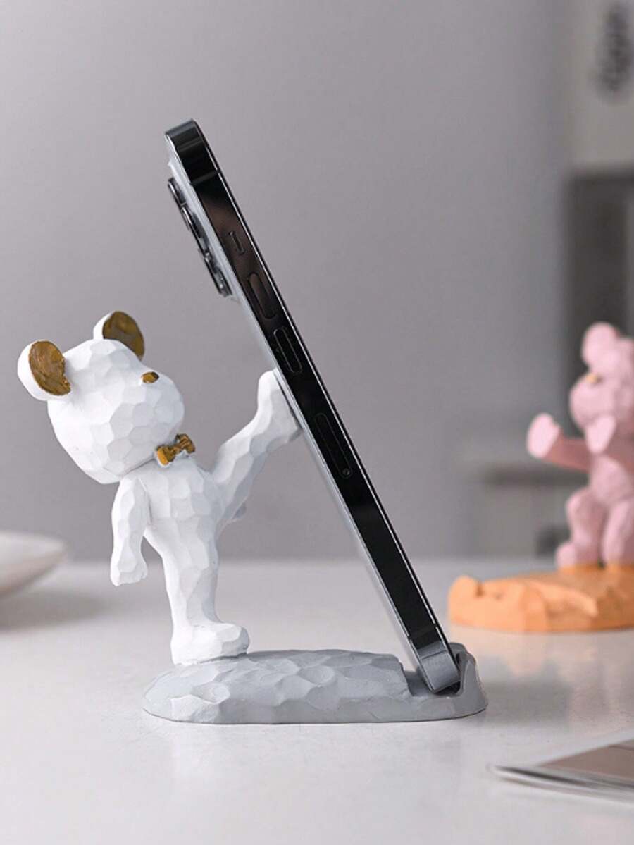 1pc Cute Bear Shape Phone Stand Decoration, Compatible With Both Mobile Phone And Tablet, Suitable For Desk, Bedside, Living Room, Study, Bedroom, Gift, Etc. - Multicolor - View 1