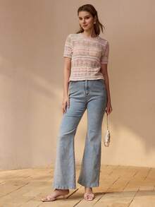 MOTF PREMIUM OMBRE HOLLOW-OUT KNIT WOMEN PINK SWEATER, SWEET SUMMER NEW ARRIVAL - Pink - View 4