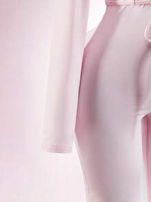 Amplova 女士连体连帽衫，性感褶皱露背长款连体裤，带帽设计，适合早春运动休闲穿着 - 粉色 - 查看 10