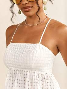 CAJUNI Ruffled Camisole And Elastic Waist Pants Set ,White Sundress For Women White Sun Dress For Women - White - View 8