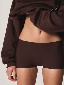 MISSGUIDED High Rise Fitted Mini Bodycon Chocolate Booty Hot Shorts - Brown - View 1