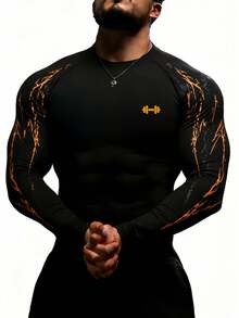 Manfinity Sport PWRUP Men's Minimalist Print Long Sleeve Athletic T-Shirt - Black - View 1