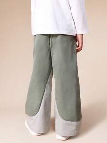 SUMWON Wide Leg Color Blocked Casual Pants For Boys With Drawstring Waist Relaxed Fit Comfortable Trousers Vacation - Green - View 2