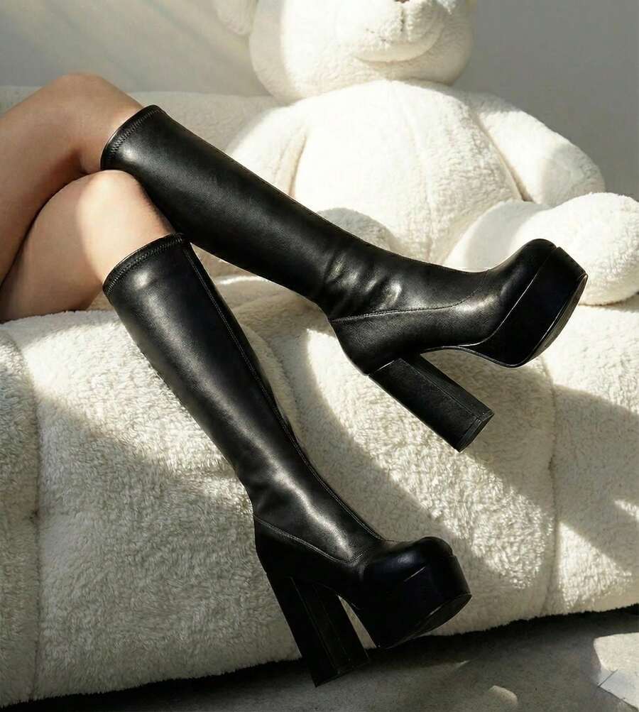 Women Knee-High Boots - Black - View 1