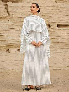 Graceveil Women's New Elegant Casual Minimalist Daily Commute Vacation College Style Black & White Striped Print Scarf Shawl Wrap, Comfortable Loose Arabic Dress - White - View 1