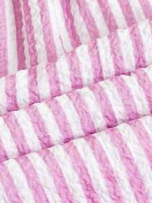 SHEIN 2pcs Baby Girls' Spring/Summer Casual Striped Flare Sleeve Bow Tie Chiffon Blouse And Pants Set