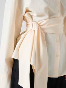 LYSMO 2026 新款极简主义春季女装时尚百搭纯色系带衬衫，适合通勤、夏季、春季、海滩、婚礼及活动、外出、毕业典礼等场合，优雅女士衬衫，休闲黄色上衣，Y2K/波西米亚风上衣 - 淡黃色 - 查看 3