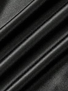 SHEIN MOD 大码纯色简约日常穿缎面蕾丝连体裤 - 黑色 - 查看 2