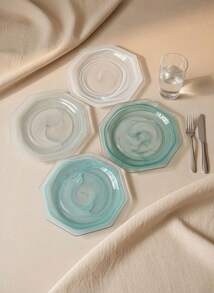 Cirelle 1PC Modern Marble Cloud Glass Tray, Frosted Serving Plate For Appetizers Desserts, Kitchen Dining Table Decor - Multicolor - View 4