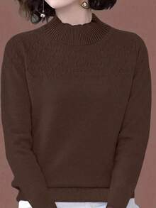 EMERY ROSE Casual Solid Color Turtleneck Sweater, Autumn/Winter - Coffee Brown - View 5