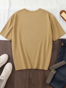 Camiseta para mujer de 100% algodón, suave y cómoda de manga corta y cuello redondo con estampado de corazones con diferentes texturas Día de San Valentín Festividades Día del amor y amigo 14 Febrero - Kaki - Ver 2