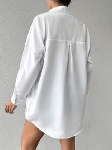 EURMUSE 纯棉女士落肩长袖纯色基础款衬衫 - 白色 - 查看 2