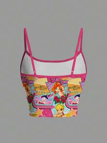 The Winx X SHEIN Women's Y2K Cartoon Pattern Cropped Cami Top For Summer - White - View 2