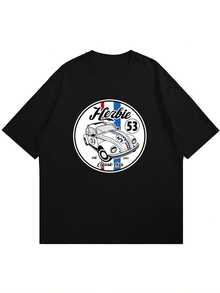 Versatile Casual Loose Fit Short Sleeve T-Shirt With Fun Racing Design Print, For Vacation, Work And Everyday Wear - Pink - View 4
