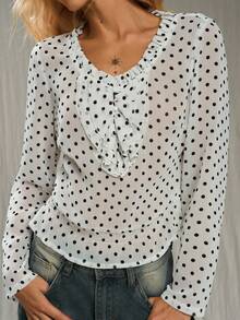 TRNVIE Women's Elegant Polka Dot Blouse, Suitable For Outdoor Wear - White - View 5