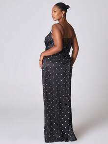 MUSERA Polka Dot Cowl Halter Neck Maxi Dress NewYear Cute Sexy Going Out Evening Party Accented - Black and White - View 3