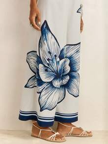 CAJUNI Macacão Alça Calça Wide Estampa Ocean