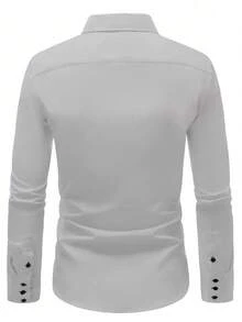 Manfinity Mode 男士休闲纯色纽扣长袖衬衫，秋季男士修身衬衫，灰色男士衬衫，浅灰色衬衫，商务休闲衬衫，灰色男士衬衫，商务休闲男士衬衫 - 淺灰色 - 查看 2