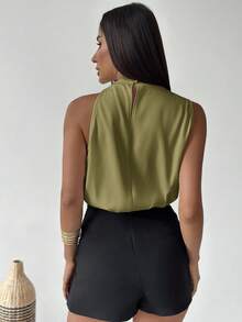 Firerie 女士优雅时尚新款通勤办公日常度假音乐节不对称褶皱杏色衬衫，春夏款 - 綠色 - 查看 8