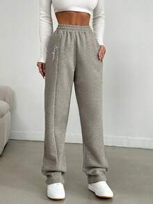 EURMUSE 100%Cotton Elastic Waistband Slanted Pocket Sweatpants - Grey - View 4