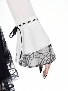 ROMWE Goth Blusa ajustada de mujer con volantes y encaje de tela de araña gótica - Blanco - Ver 7