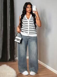 Truni Plus Size Y2k Loose Fit Street Style Sexy Washed Wide-Leg Jeans, Back To School, Teacher Fall Women Baggy Boyfriend Jeans, For Pear & Triangle Body Shape