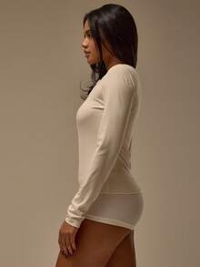 MUSERA ESSENTIALS Sheer Button Down Loose Fit Long Sleeve Top  Cosy Lounge Cute Sexy Everyday Lounge Essential Spring Summer - White - View 3