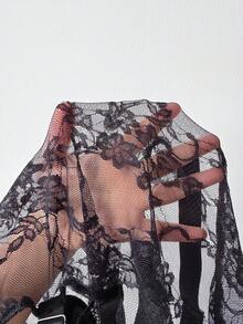 2pcs Set Sexy Lace Halter Backless Hollow Out Design Lingerie With Thong Panty - Black - View 7