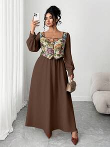 Elenzga Đầm dài tay phối màu kiểu Pháp cổ điển cỡ lớn dành cho nữ, kiểu dáng 2 trong 1, phù hợp cho lễ tốt nghiệp, các ngày lễ, Ngày Valentine, Giáng sinh, lễ hội âm nhạc, Ngày của Mẹ, Halloween, Lễ Tạ ơn, Lễ Phục sinh, Ngày Quốc khánh, các buổi khiêu vũ, hẹn hò, tiệc tùng, đám cưới, hoạt động ngoài trời, mùa thu/đông. - màu nâu - Xem 8