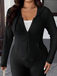 Easura Bộ áo khoác cardigan có mũ trùm đầu thanh lịch dành cho nữ cỡ lớn, kèm quần, thích hợp cho mùa tựu trường, hẹn hò, đi chơi vào mùa thu/đông. - màu đen - Xem 6