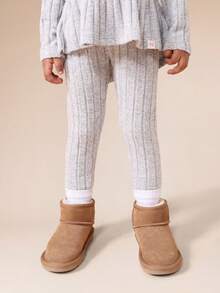 Conjunto de top con volante de punto acanalado y leggings a juego SUMWON, de manga larga, cuello redondo y bajo acampanado, conjunto de dos piezas casual para vacaciones - Gris - Ver 4