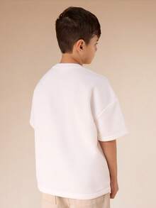SUMWON Boys Oversized Crew Neck Short Sleeve Badge Logo Detail T-Shirt Casual Summer Top - White - View 2