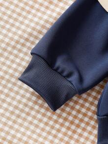 Áo polo nỉ kiểu dáng thường ngày, sành điệu dành cho bé gái tuổi teen, thêu chữ "1990" màu đỏ, phong cách đường phố retro. - Màu xanh lam - Xem 3