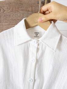 SHEIN Young Girl Vacation Beach Casual Versatile Embroidery Hollow White Loose Short Sleeve Blouse,Holiday,Summer,Travel - White - View 8