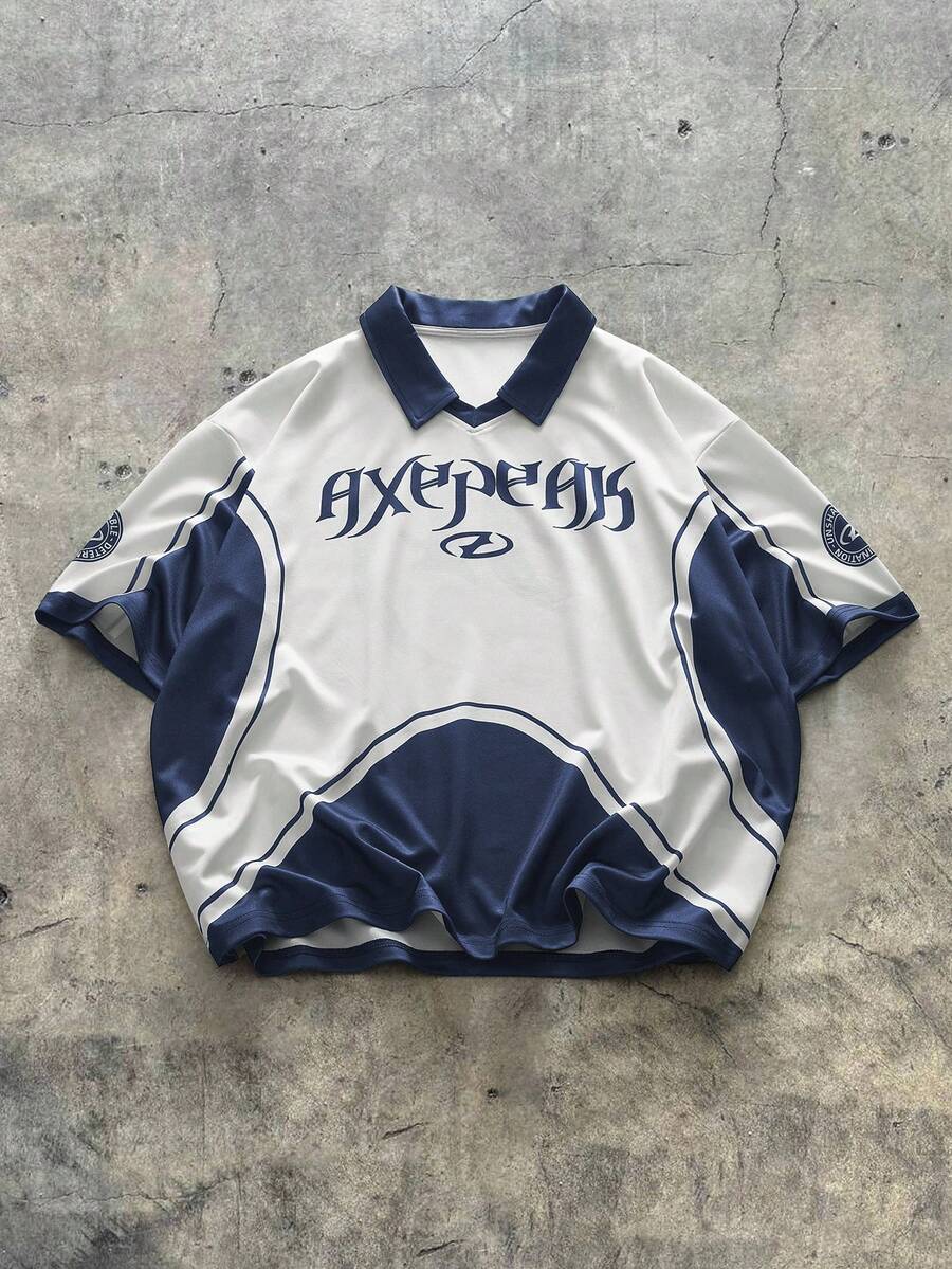 AXEPEAK Áo polo thể thao thời trang tay ngắn cài nửa cổ - Xanh và trắng - Xem 1