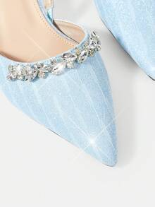 CUCCOO HITCHD Zapatos de tacón elegantes y de moda para fiesta con decoración de rhinestones para mujer - Celeste - Ver 10