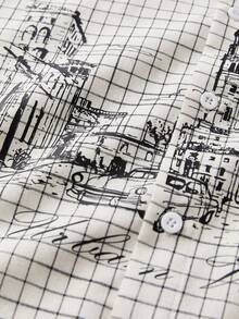 SWAVVY Men's Fashionable Printed Short Sleeve Shirt, Spring/Summer - White - View 6