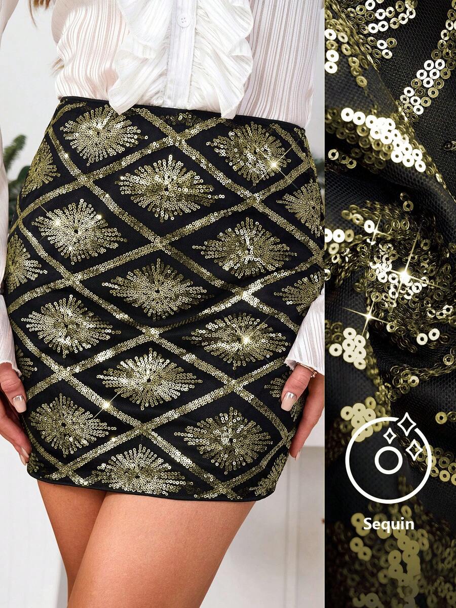 SHEIN Clasi Women's Sequin Mini Skirt, Suitable For Parties, Gatherings, Christmas, New Year - Multicolor - View 1