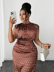 Maweii Plus Size Elegant Polka Dot Print Sleeveless Midi Dress, Suitable For Commuting/Perfect For Dates, Outings.Summer - Multicolor - View 6