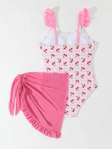 SHEIN Bộ đồ bơi liền thân dễ thương dành cho bé gái tuổi teen, họa tiết nơ, thiết kế tam giác lưới, thời trang và kín đáo, thích hợp cho bãi biển, bơi lội, kỳ nghỉ hè. - Hồng - Xem 2