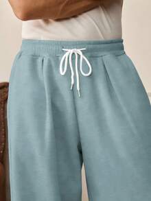 SWAVVY Men's Casual Solid Color Drawstring Loose Pants With Pockets - Blue - View 6